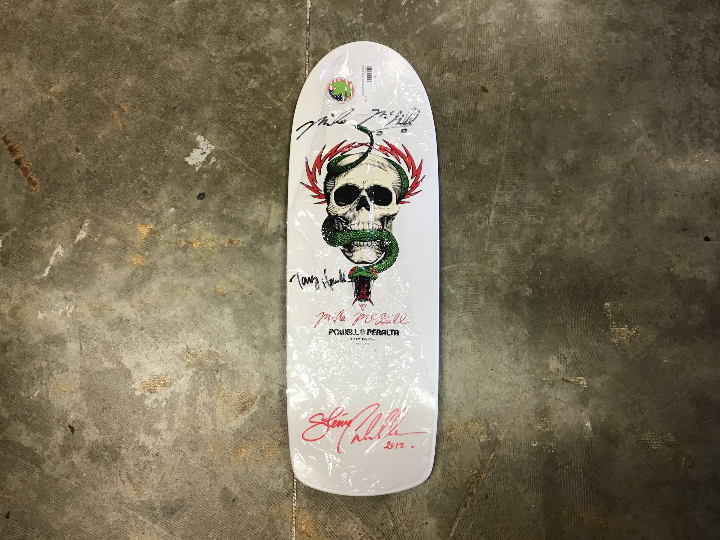 POWELL PERALTA MCGILL SKULL & SNAKE WHITE SIGNED BY MCGILL, HAWK